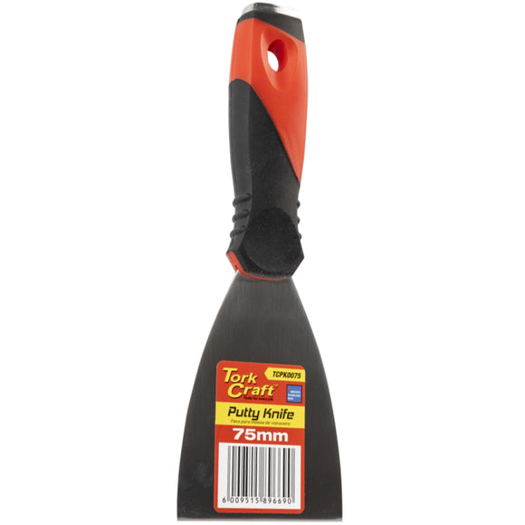 Image of a Tork Craft Putty Knife 75mm Stainless Steel Blade Soft Grip Steel Cap