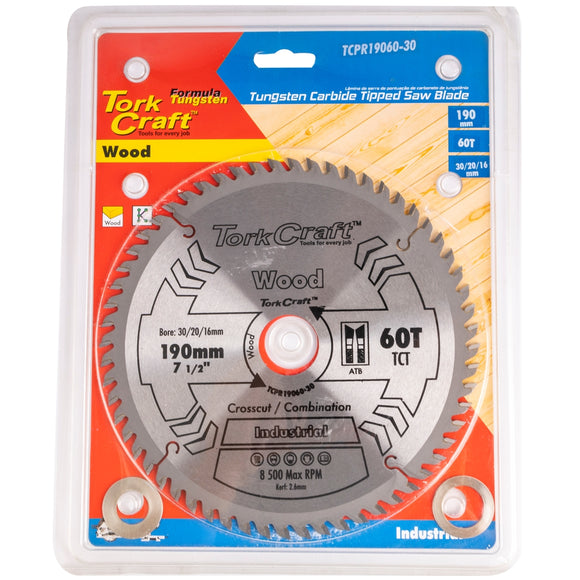 Image of a Tork Craft Blade TCT 190 X 60t 30/20/16 ATB Positive Profesional Industrial