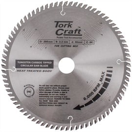 Image of a Tork Craft Blade TCT 250 X 80t 30mm Alum TCG Negative Profesional Industrial