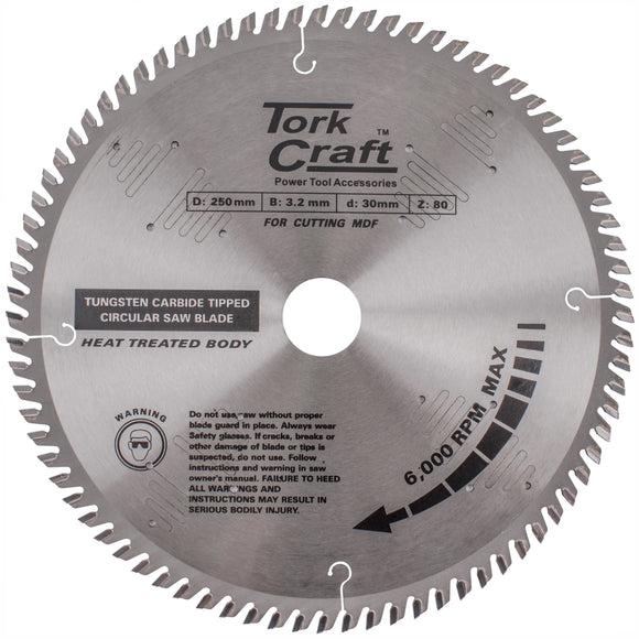Image of a Tork Craft Blade TCT 250 X 80t 30mm Alum TCG Negative Profesional Industrial