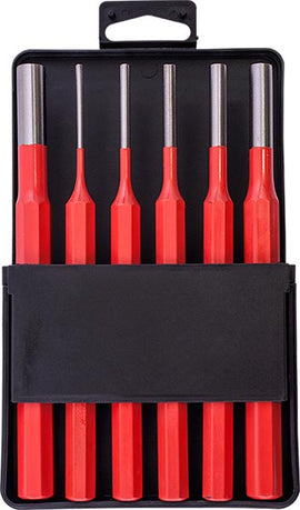 Image of a Tork Craft Tork Craft Pin Punch Set 6pc - 2.5, 3.5, 4. 5, 6, 8, 10mm Red