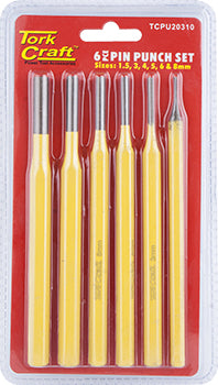 Image of a Tork Craft Tork Craft Pin Punch Set 6pc - 1.5, 3, 4, 5, 6, 8mm Yellow