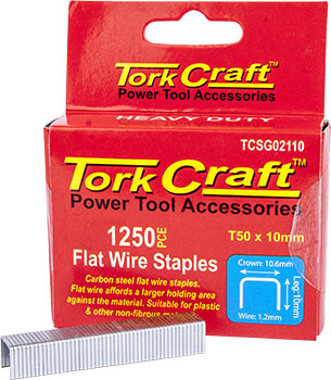 Image of a Tork Craft Flat Wire Staple 16g X10.6mm X 10mm T50 1250pc C/steel For TCSG0210
