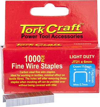Image of a Tork Craft Flat Wire Staple 21g X 0.7mm X 6mm Jt21 1000pc C/steel For TCSG0500
