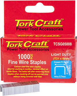 Image of a Tork Craft Flat Wire Staple 21g X 0.7mm X 8mm Jt21 1000pc C/steel For TCSG0500