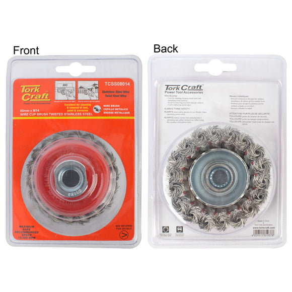 Image of a Tork Craft Wire Cup Brush 80 X M14 Knotted Stainless Steel TCW