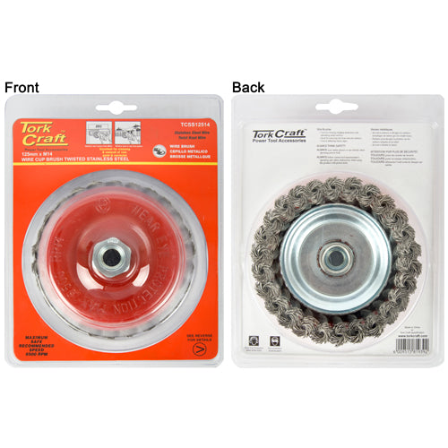 Image of a Tork Craft Wire Cup Brush 125 X M14 Knotted Stainless Steel TCW