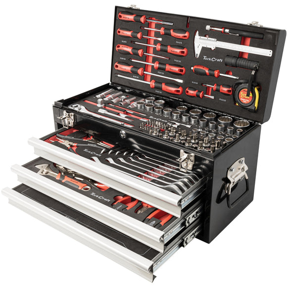 Image of a Tork Craft Tool Box 154 Pce 3 Drawer & Top Tray 535x255 X 315mm Track Box
