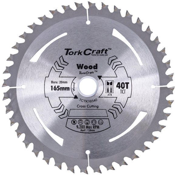 Image of a Tork Craft TCT Saw Blade 165mm X 1.6mm X 20mm X 40t Wood Thin Kerf