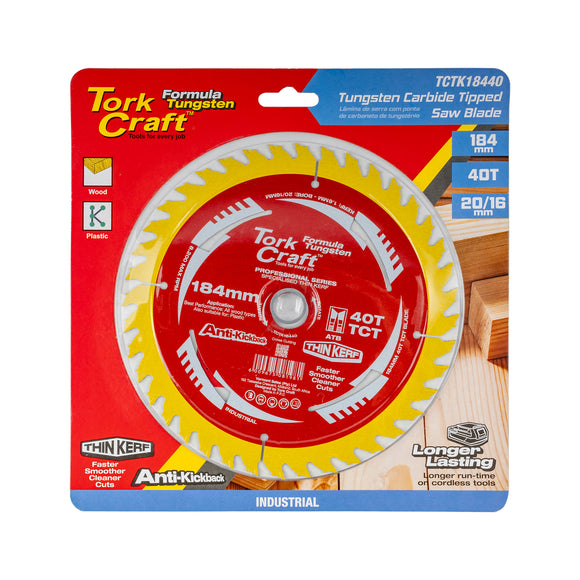 Image of a Tork Craft Saw Blade Thin Kerf 184 X 40t 20/16 TCT