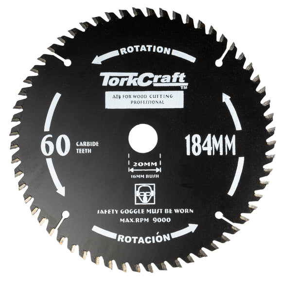 Image of a Tork Craft Saw Blade Thin Kerf 184 X 60t 20/16 TCT