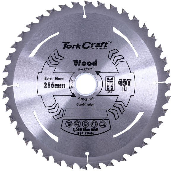 Image of a Tork Craft TCT Saw Blade 216mm X 2.0mm X 30mm X 40t Wood Thin Kerf
