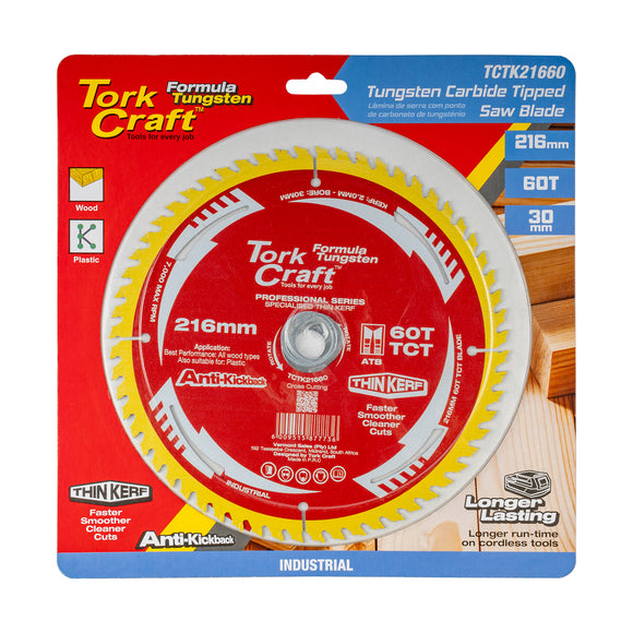 Image of a Tork Craft TCT Saw Blade 216mm X 2.0mm X 30mm X 60t Wood Thin Kerf