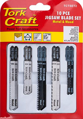 Image of a Tork Craft Jigsaw Blade Set 10 Pce For Metal & Wood T - Shank