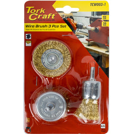 Image of a Tork Craft Wire Brush Set 3pce With 6mm Shaft End/circ/cup