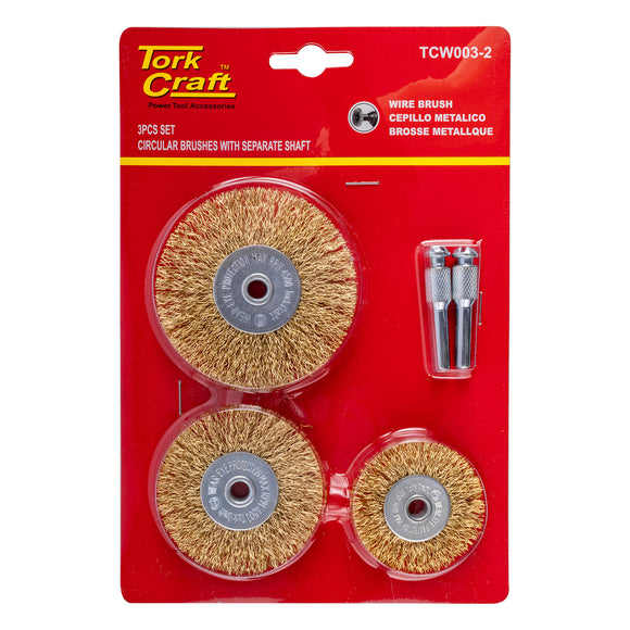 Image of a Tork Craft Wire Brush Set 3pce With Separate Shaft