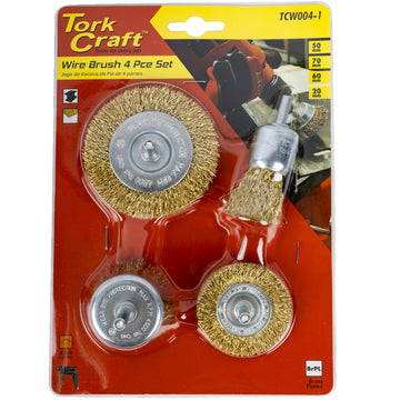 Image of a Tork Craft Wire Brush Set 4pce With Shaft End/cup/circ