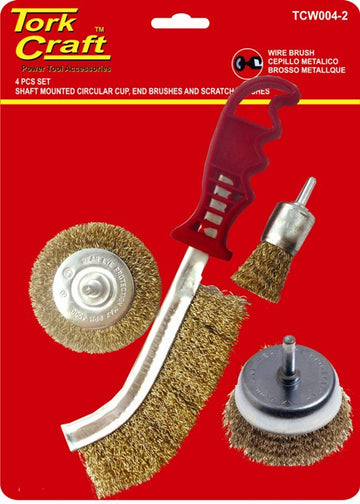 Image of a Tork Craft Wire Brush Set 4pce With Hand Brush