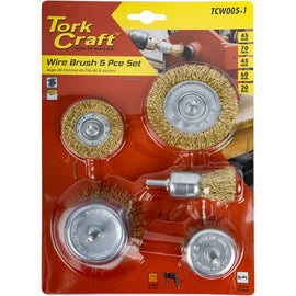 Image of a Tork Craft Wire Brush Set 5pce With 6mm Shaft Cup/circ/end