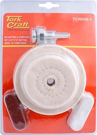 Image of a Tork Craft  Polishing Buffing & Compound Drill Set 65 75 & 100mm Buffing Wheels