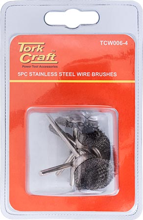Image of a Tork Craft Wire Brushes Mini 5pc Stainless Steel 3.2mm Shaft Assorted Shapes