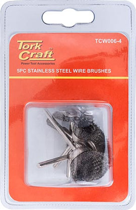 Image of a Tork Craft Wire Brushes Mini 5pc Stainless Steel 3.2mm Shaft Assorted Shapes
