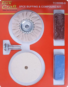 Image of a Tork Craft  Polishing Buffing & Compound Kit 5pce With Felt Buff For Drill