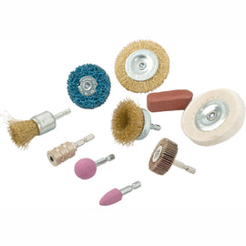 Image of a Tork Craft Wire Brush Set 10 Piece With Hex Shank & Buff Kit For Drill