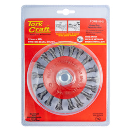 Image of a Tork Craft Wire Cup Brush Twisted Bevel Plain 115mmxm14 Blister
