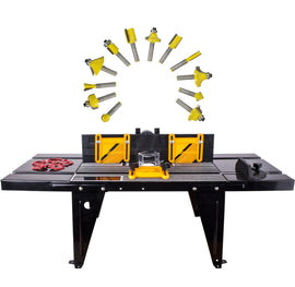 Image of a Tork Craft Router Table RT001 with 12pc 1/4 Shank Router Bit Set DY012B