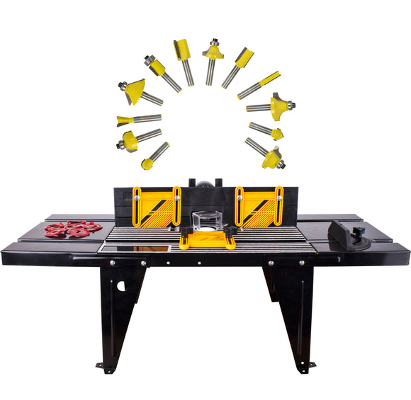 Image of a Tork Craft Router Table RT001 with 12pc 1/4 Shank Router Bit Set DY012B