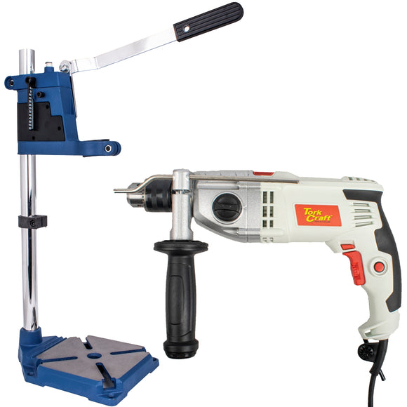 Image of a Tork Craft Impact Drill 13mm TCID1100 + Drill Stand TC04700