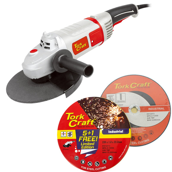 Image of a Tork Craft Angle Grinder  TCAG0230 + Combo 160 5+1 230mm Cutting Disc