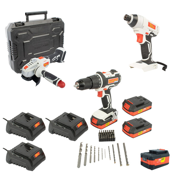 Image of a Tork Craft 115 Angle Grinder Wth Impact Driver/Impact Drill / Battery And Std Charger