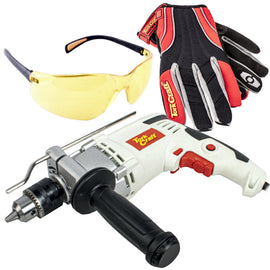 Image of a Tork Craft Imp. Drill 13mm TCId0850 + Safety Eyewear B5173 + Gl22 Mechanics Glove