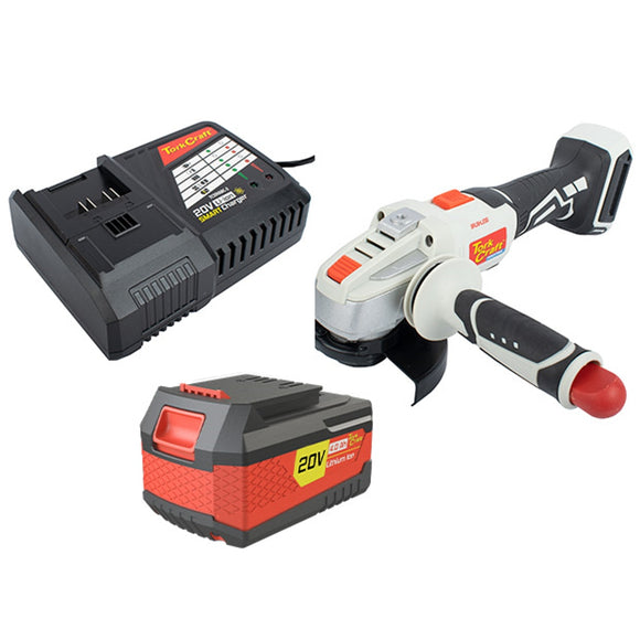 Image of a Tork Craft Angle Grinder Brushless AG115b 20v 115mm 4Ah Battery Pack Smart Charger