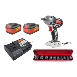 Image of a Tork Craft Impact Wrench 450nm 2 X 4.0Ah Battery Smart Charger 10pc Impact Socket Set