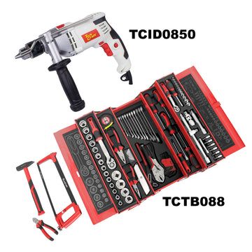 Image of a Tork Craft Impact Drill 850w & Cantilever Tool Box 88pc Combo