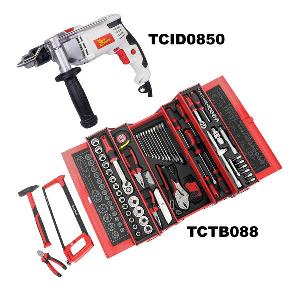 Image of a Tork Craft Impact Drill 850w & Cantilever Tool Box 88pc Combo