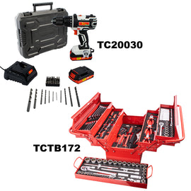 Image of a Tork Craft Impact Drill Driver 20v 13mm & Cantilever Tool Box 172pc Combo