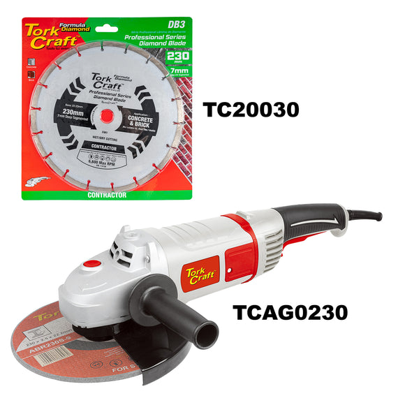 Image of a Tork Craft Angle Grinder 230mm   TCAG0230 + DB3 Segmented Diamond Blade