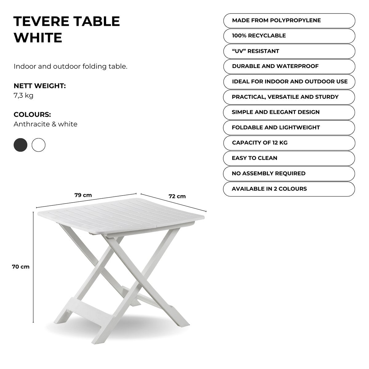 Image of a ECONOFURN Tevere Folding Patio Table White 2