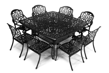 Anray 8 Seater Protea with 164cm x 164cm Patio Table Set SQUARE - Black