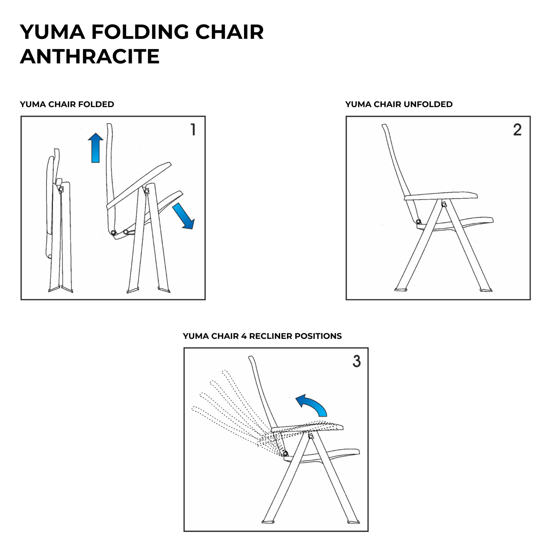 Image of a ECONOFURN Yuma Foldable & Adjustable Patio Chair Anthracite 2