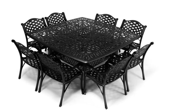 Anray 8 Seater Lattice with 164cm x 164cm Patio Table Set SQUARE - Black
