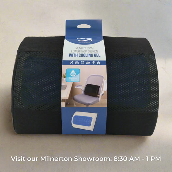 Image of a Ergonomic Memory Foam Lower Back Cushion With Cooling Gel out of packaging