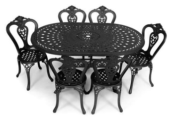 Anray 6 Seater Victoria with 150cm x 96cm Patio Table Set OVAL - Black
